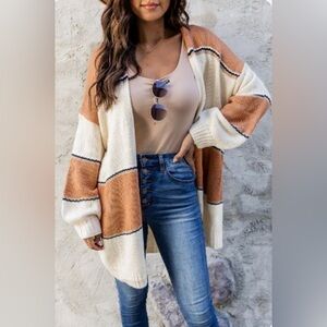 Whimsical Dreams Beige And Rust Colorblock Cardigan